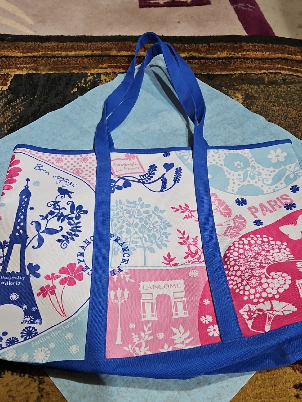 Lancome Blue Pink White Paris Print Tote Bag